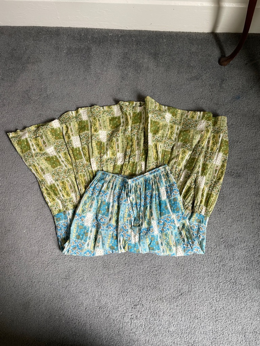 Boho Patchwork Maxi Skirt in Green and Blue